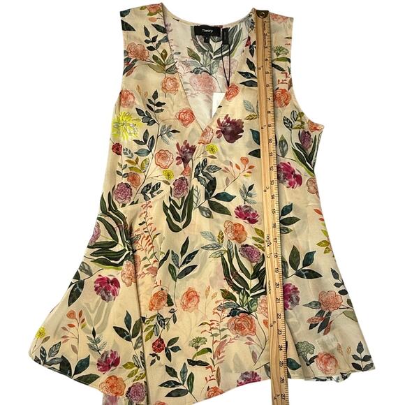 Theory Fluid Silk Floral Sleeveless V-Neck Ivory Top - Picture 9 of 10